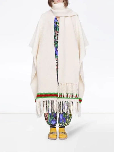 Shop Gucci Cape With Oversize Wool Scarf In White