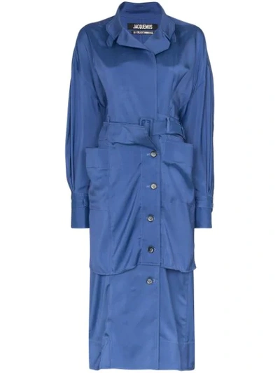 Shop Jacquemus Button-down Belted Shirt Dress In Blue