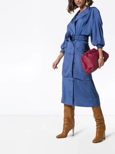 Shop Jacquemus Button-down Belted Shirt Dress In Blue