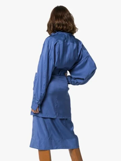 Shop Jacquemus Button-down Belted Shirt Dress In Blue