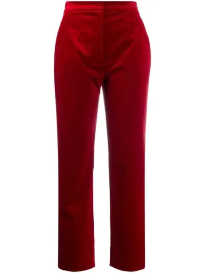 Shop Dolce & Gabbana Velvet High Waisted Trousers In Red