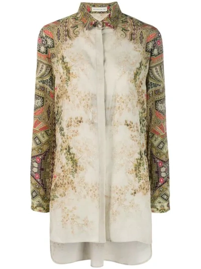 Shop Etro Printed Sleeve Blouse In Green