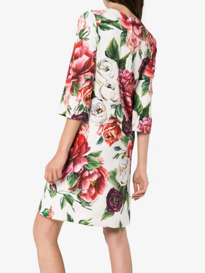 Shop Dolce & Gabbana Silk Rose Print Dress In White