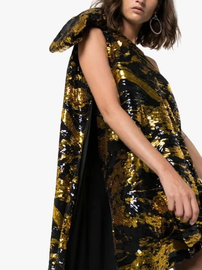 Shop Halpern Sequinned One-shoulder Long-train Dress In Gold