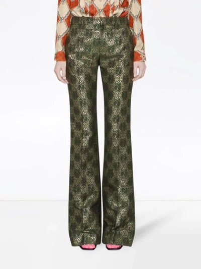Shop Gucci Gg Art Deco Floral Pant In Green
