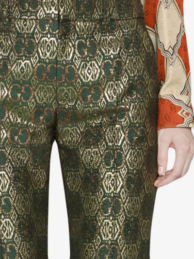 Shop Gucci Gg Art Deco Floral Pant In Green