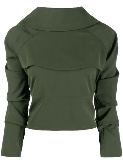 Shop A.w.a.k.e. Ruched Sleeve Top In Green