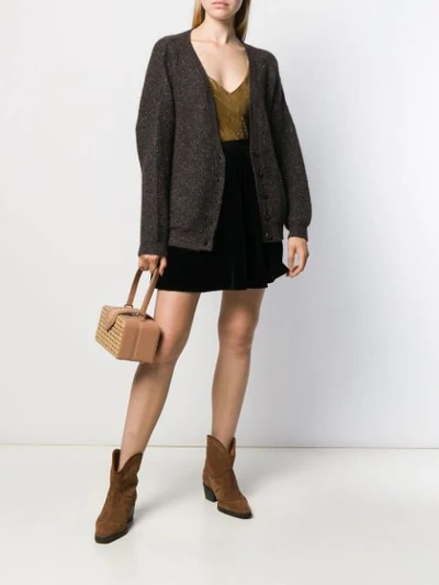 Shop Mes Demoiselles Ribbed Knit Cardigan In Brown