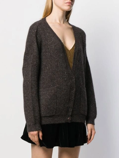 Shop Mes Demoiselles Ribbed Knit Cardigan In Brown