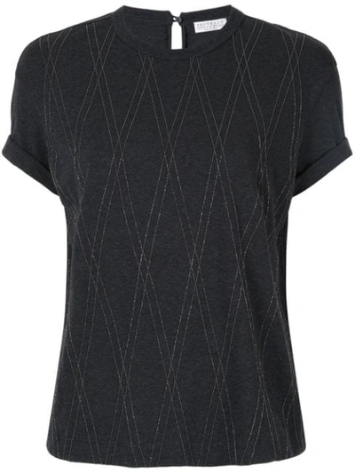 Shop Brunello Cucinelli Beaded Cotton T-shirt In C055 Anthracite