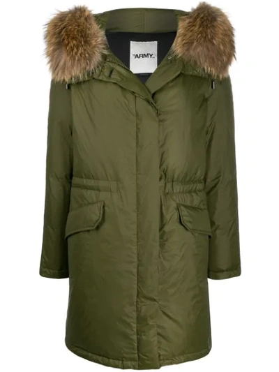 Shop Yves Salomon Faux Fur Trim Parka Coat In Green