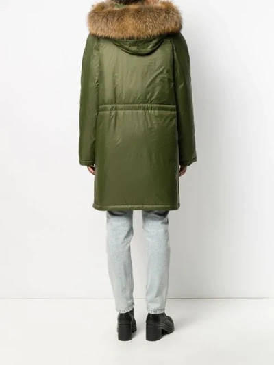 Shop Yves Salomon Faux Fur Trim Parka Coat In Green