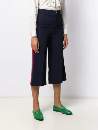 Shop Gucci Viscose Culotte Trousers With Web In Blue