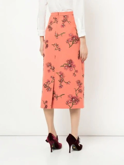 Shop Erdem Floral Midi Skirt In Peach/burgundy