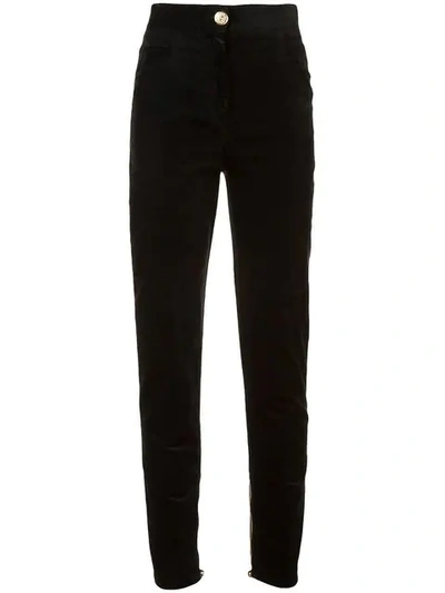 Shop Balmain Velour Skinny Trousers - Black