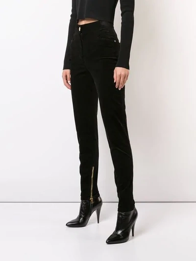 Shop Balmain Velour Skinny Trousers - Black