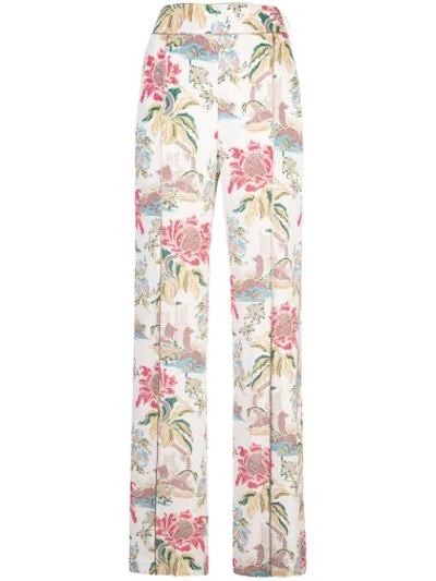 Shop Peter Pilotto Floral-print Wide-leg Trousers In White