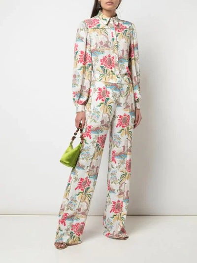 Shop Peter Pilotto Floral-print Wide-leg Trousers In White