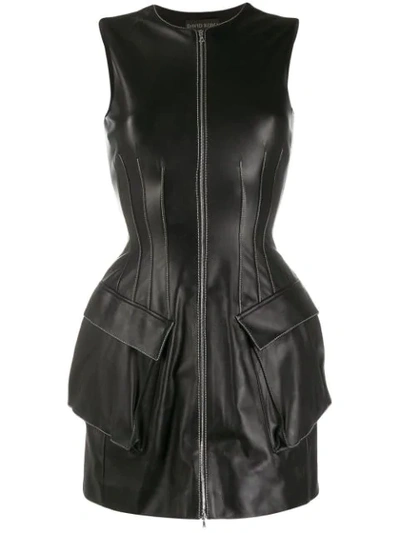 Shop David Koma Structured Leather Mini Dress In Black/white