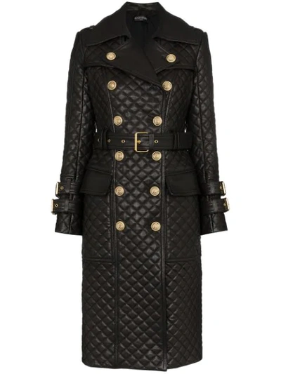 BALMAIN QUILTED DOUBLE-BREASTED TRENCH COAT - 黑色