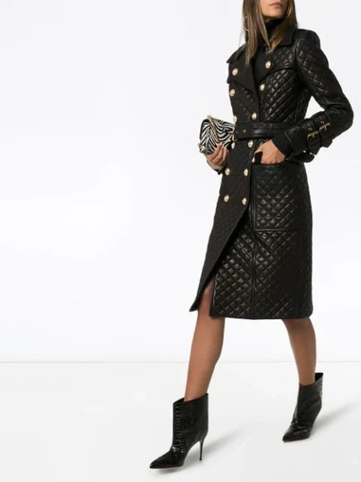 Shop Balmain Quilted Double-breasted Trench Coat In 0pa Noir 