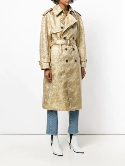 Shop Maison Margiela Buttoned Embossed Design Coat In Yellow