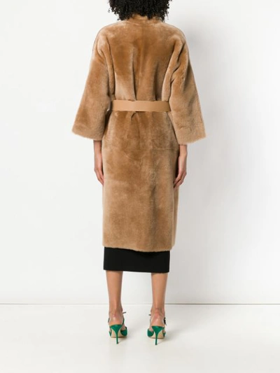 Shop Rochas Belted Coat In Brown
