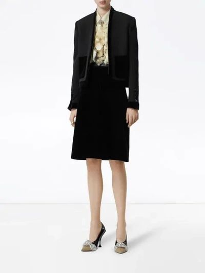 Shop Burberry Lambskin Trim Box Pleat Detail Velvet Wool Skirt In Black