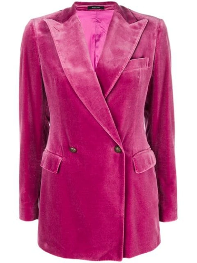 Shop Tagliatore Velvet Double Breasted Blazer - Pink