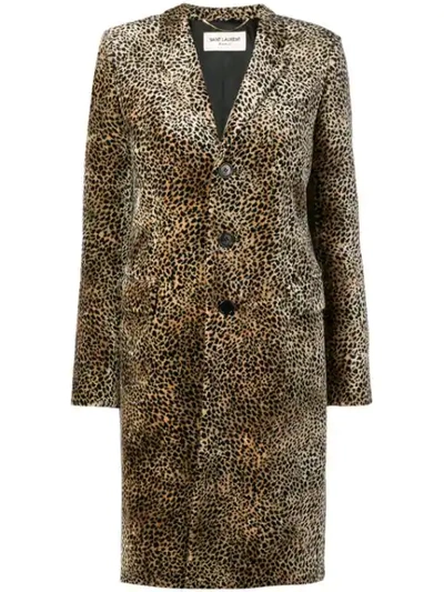 Shop Saint Laurent Chesterfield Leopard-print Coat In Brown