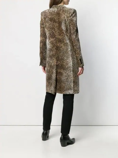 SAINT LAURENT 豹纹短袖单排扣大衣 - 棕色