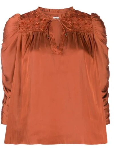 Shop Ulla Johnson Ruched Puff Sleeve Blouse In Red