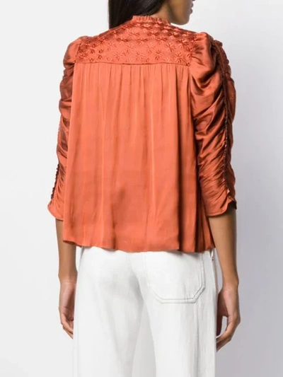 Shop Ulla Johnson Ruched Puff Sleeve Blouse In Red