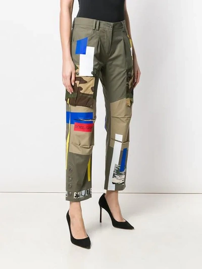 Shop Dolce & Gabbana Patch Detail Cropped Cotton Cargo Trousers In Green