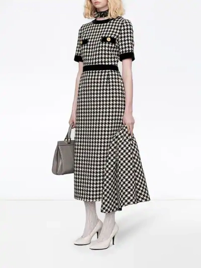 Shop Gucci Houndstooth Cape Dress In Black