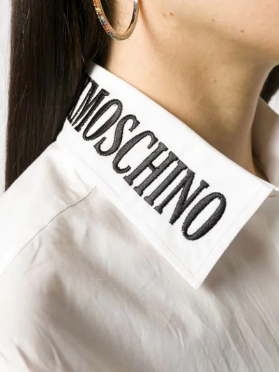 Shop Moschino Roman Embroidery Long Shirt In White