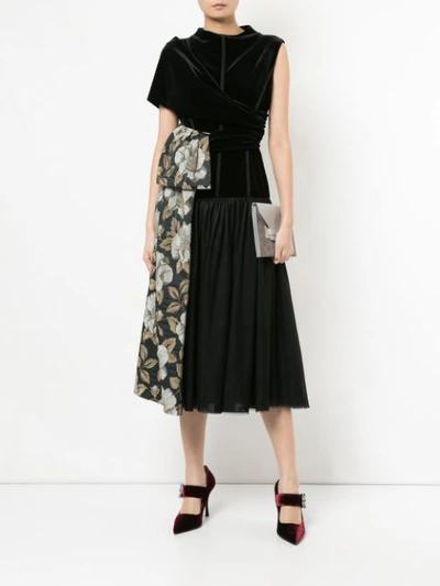 Shop Antonio Marras Flared Dress With Floral Panel - Black