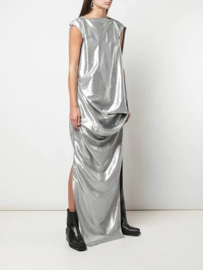 Shop Rick Owens Metallic Effect Draped Dress In Silver
