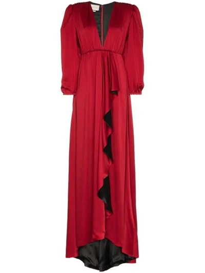 Shop Gucci Shoulder Pad Floor Length Gown In 6123 Red