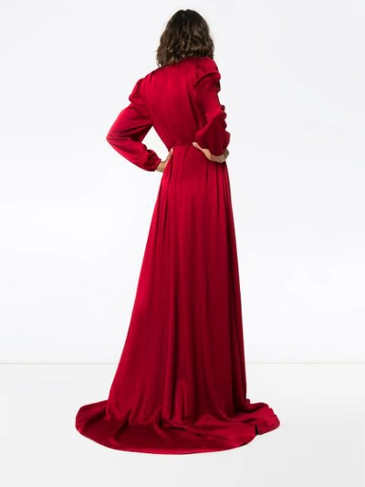 Shop Gucci Shoulder Pad Floor Length Gown In 6123 Red