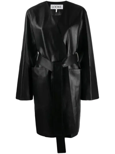 Shop Loewe Belted Midi Coat In Black