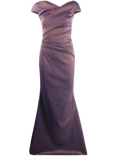 Shop Talbot Runhof Ruched Evening Dress In Purple