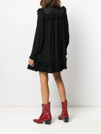 Shop Marc Jacobs Embroidered Ruffle Trim Dress In Black