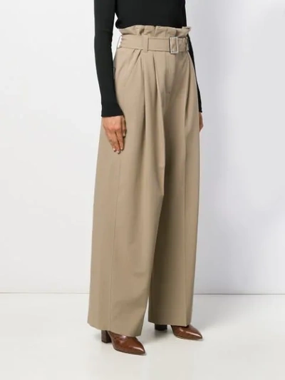 Shop Burberry Paperbag-waist Wide-leg Trousers In Neutrals