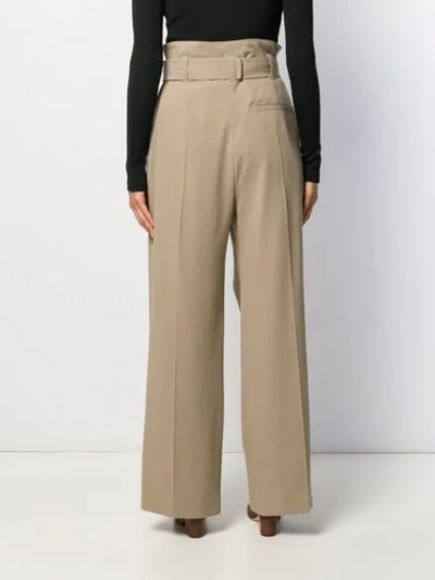 Shop Burberry Paperbag-waist Wide-leg Trousers In Neutrals