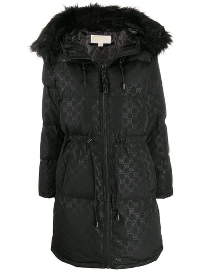 Shop Michael Michael Kors Logo Monogram Coat In Black