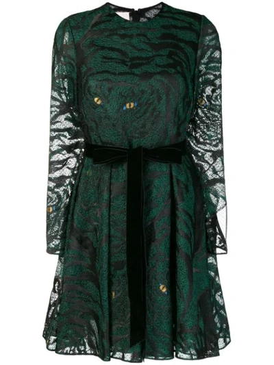 Shop Valentino Tiger Embroidered Skater Dress - Green