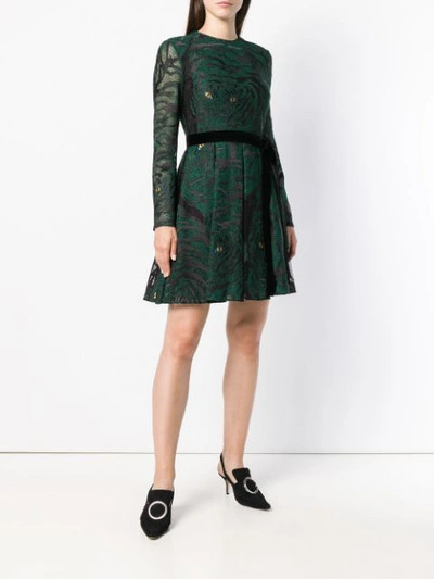 Shop Valentino Tiger Embroidered Skater Dress - Green