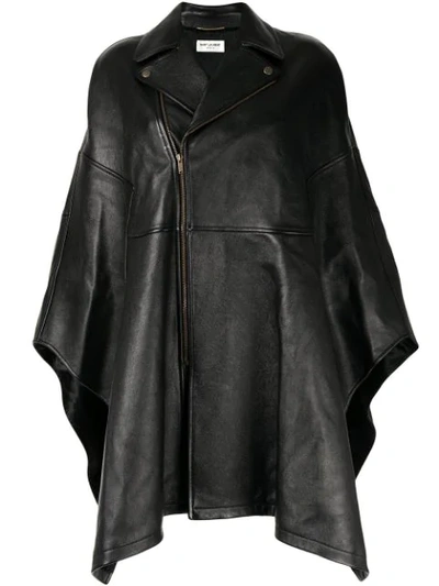 Shop Saint Laurent Leather Biker Cape In Black