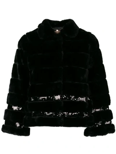 Shop Twinset Twin-set Sequin Embellished Faux Fur Jacket - Black